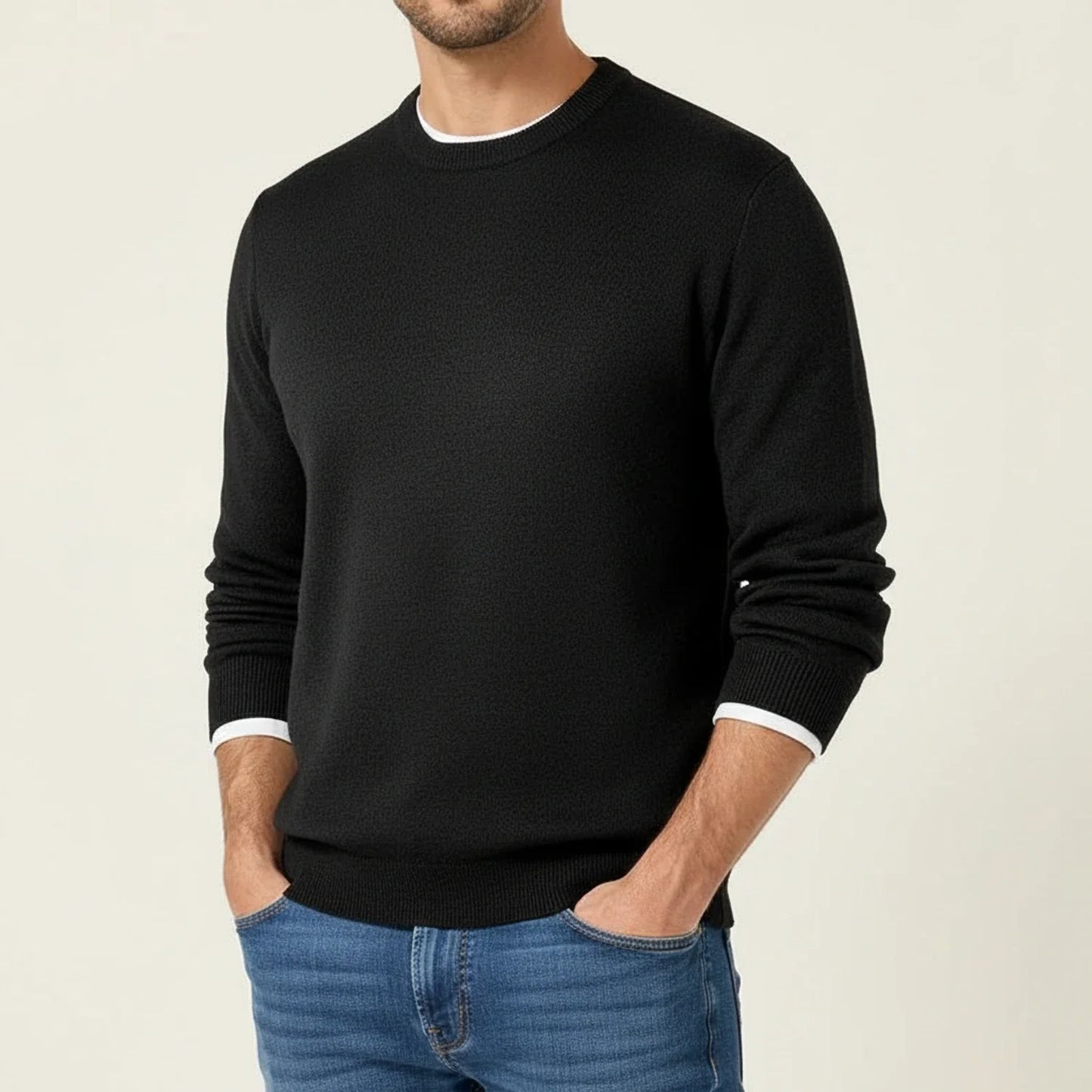 Men's regular fit crewneck sweater with ribbed cuffs and hem, versatile casual layer for everyday wear