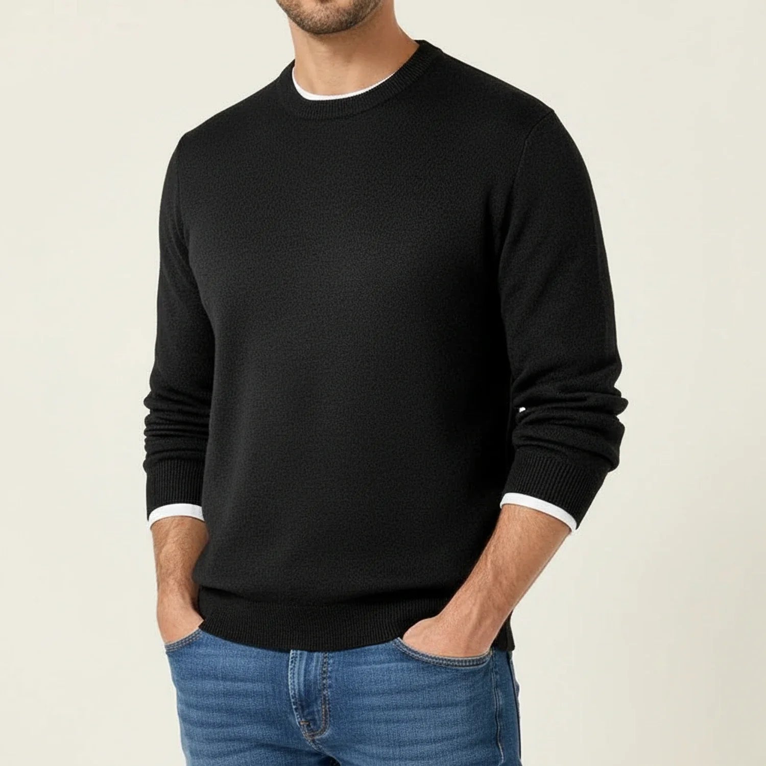 Men's regular fit crewneck sweater with ribbed cuffs and hem, versatile casual layer for everyday wear