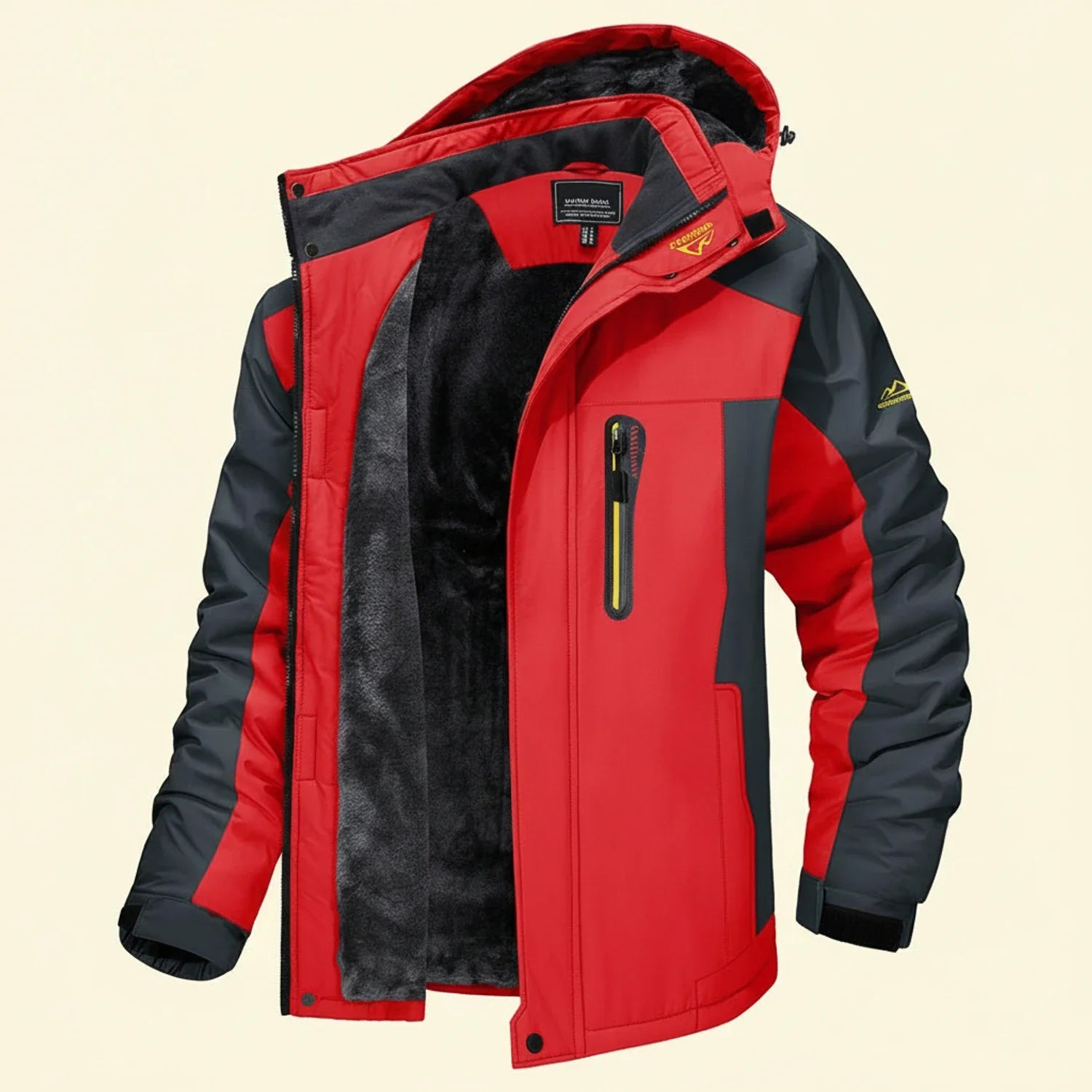 Men's waterproof color block fleece jacket full zip winter outdoor adventure cozy plush lining