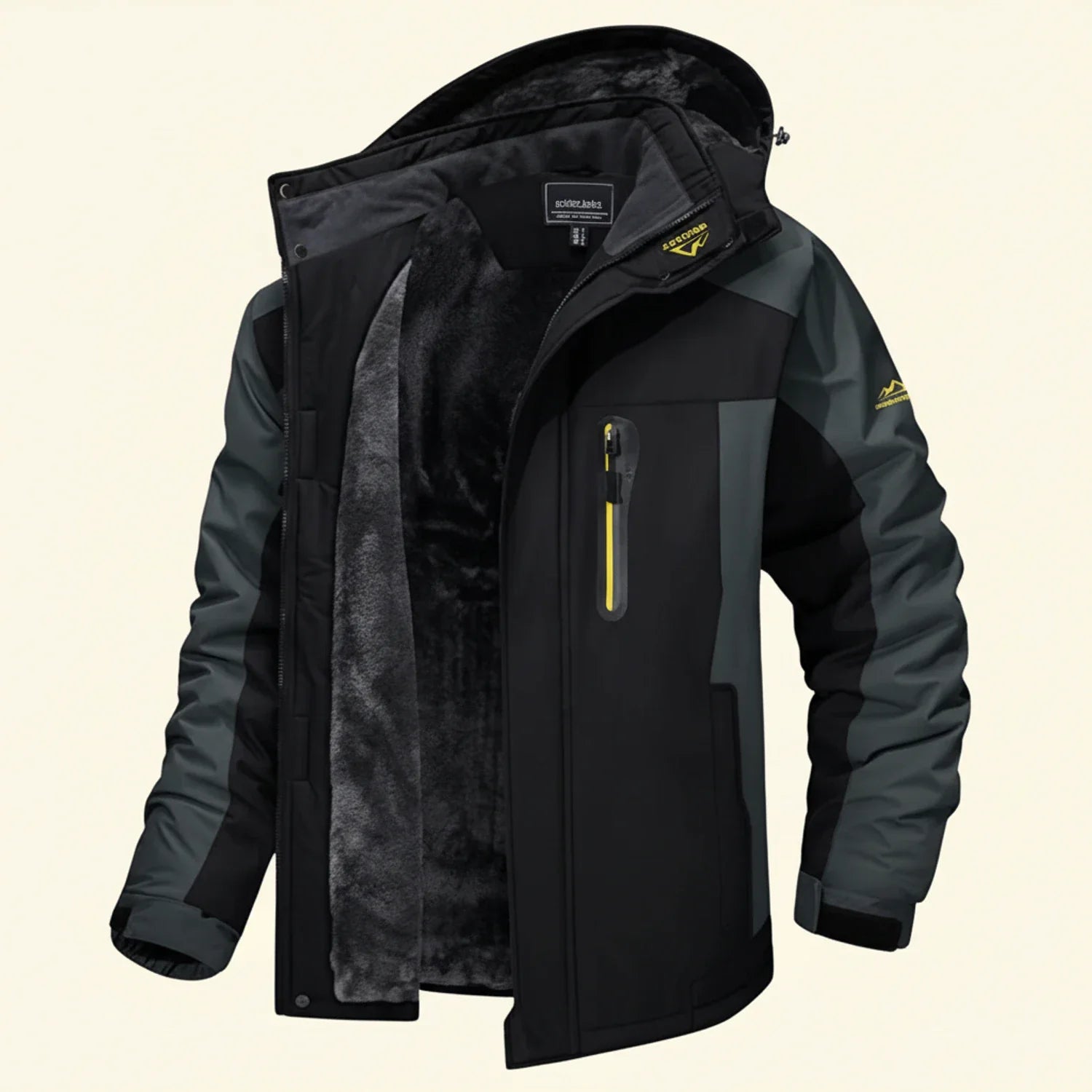 Men's waterproof color block fleece jacket full zip navy blue outdoor winter adventure