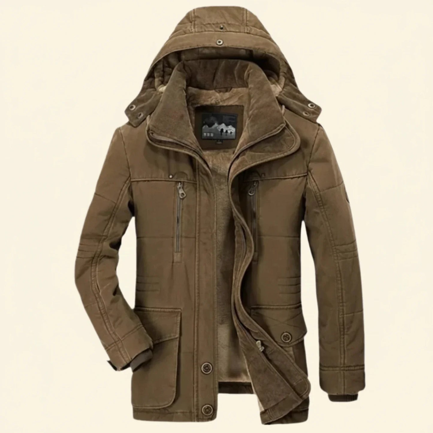 Wavlynn Men's Hooded Utility Winter Jacket With Multiple Pockets And Quilted Shoulder Detail