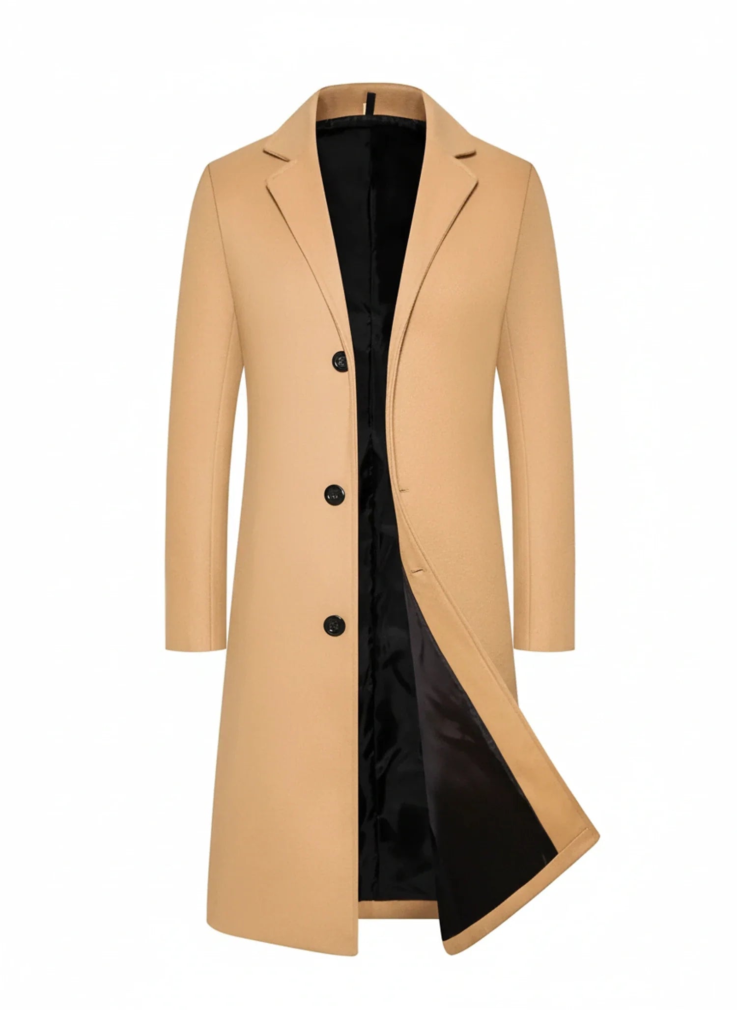 Wavlynn men's formal longline overcoat with notch lapel, classic tailored silhouette for business wear