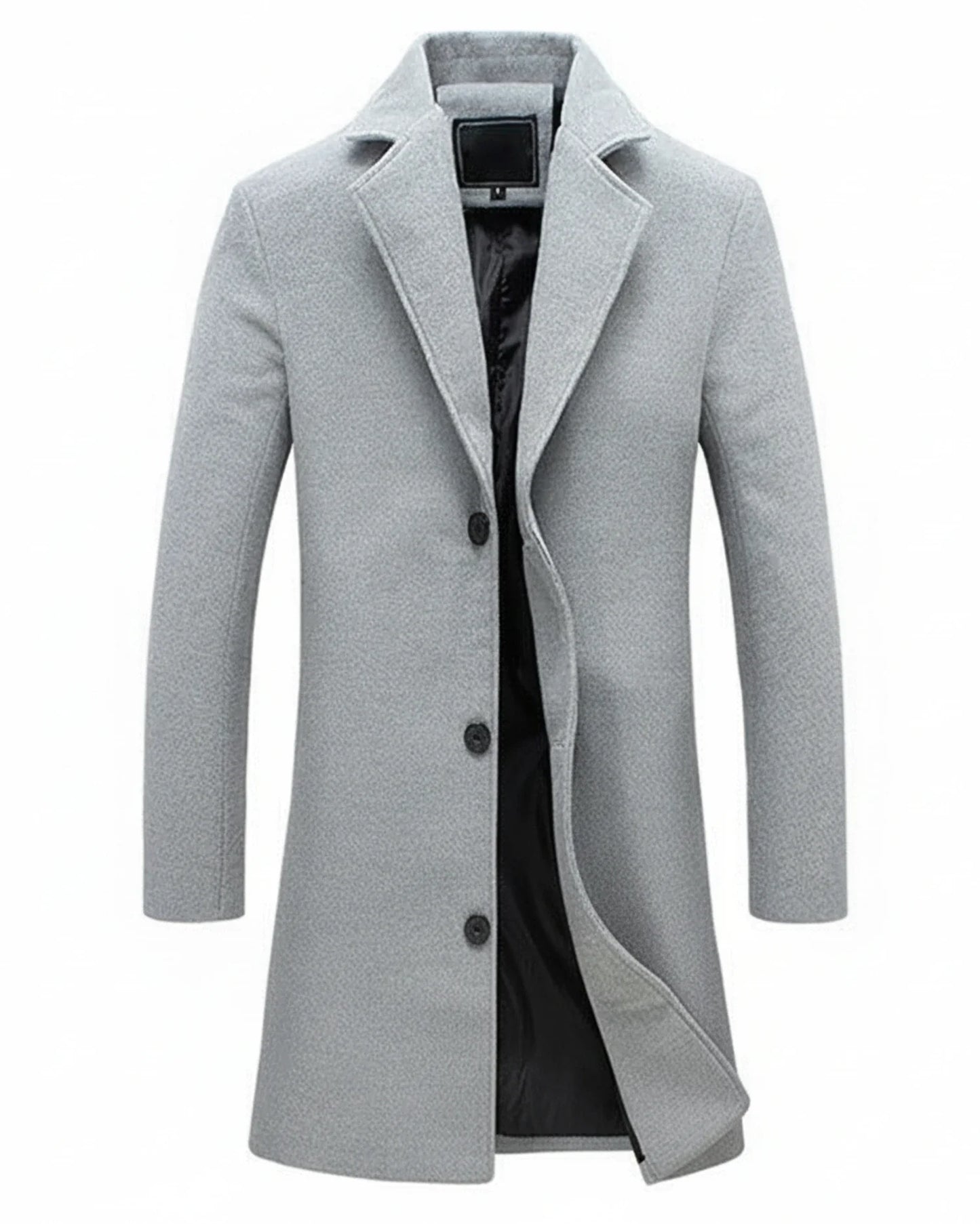 Men's classic long overcoat notch lapel button front versatile formal casual wear navy blue