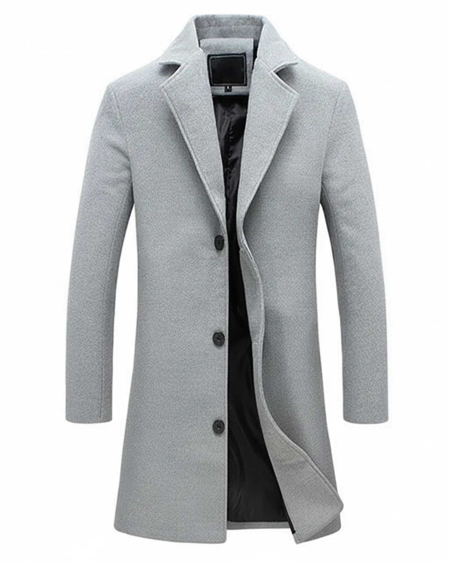 Men's classic long overcoat notch lapel button front versatile formal casual wear navy blue