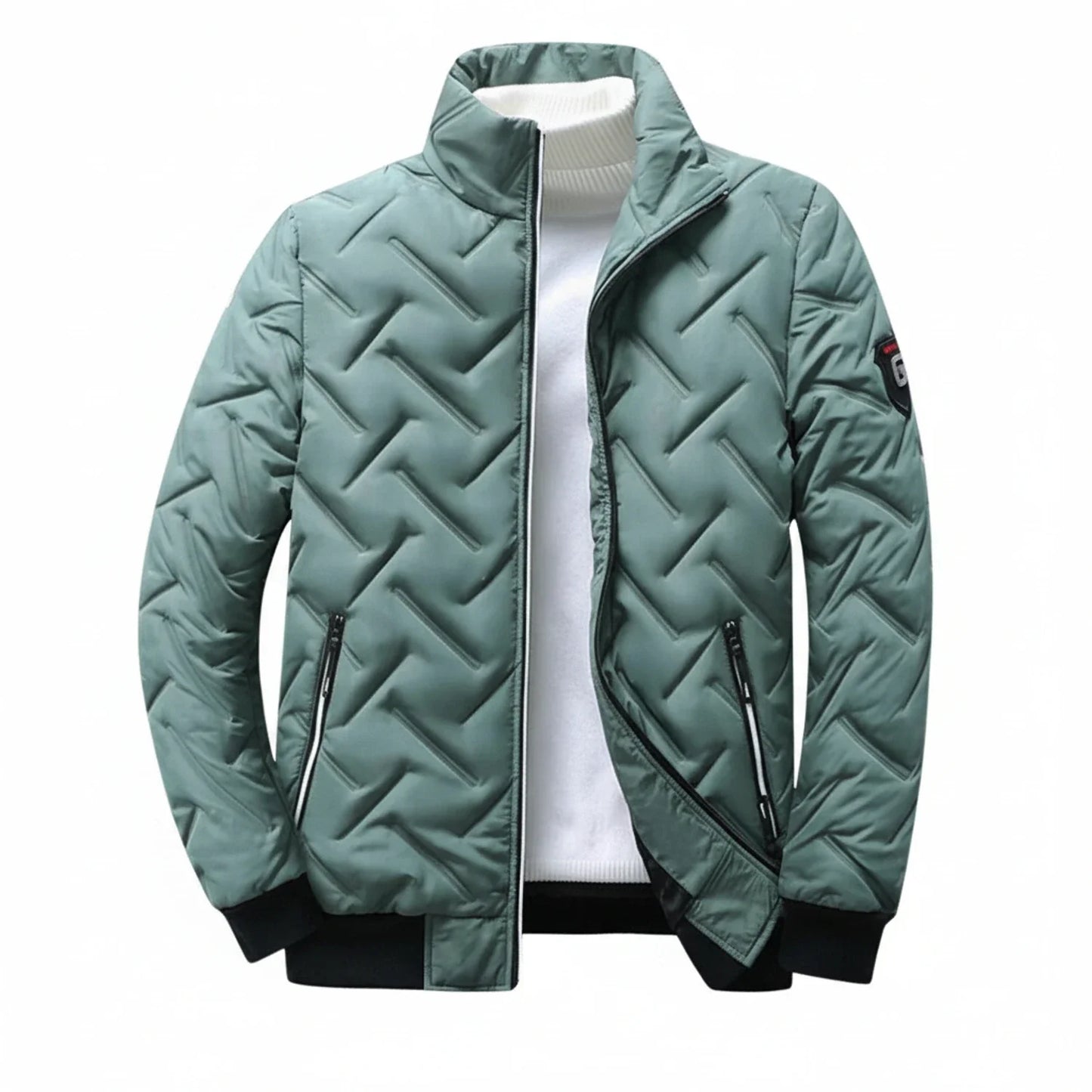 Men's slim fit quilted puffer jacket with stand collar, lightweight insulated winter coat