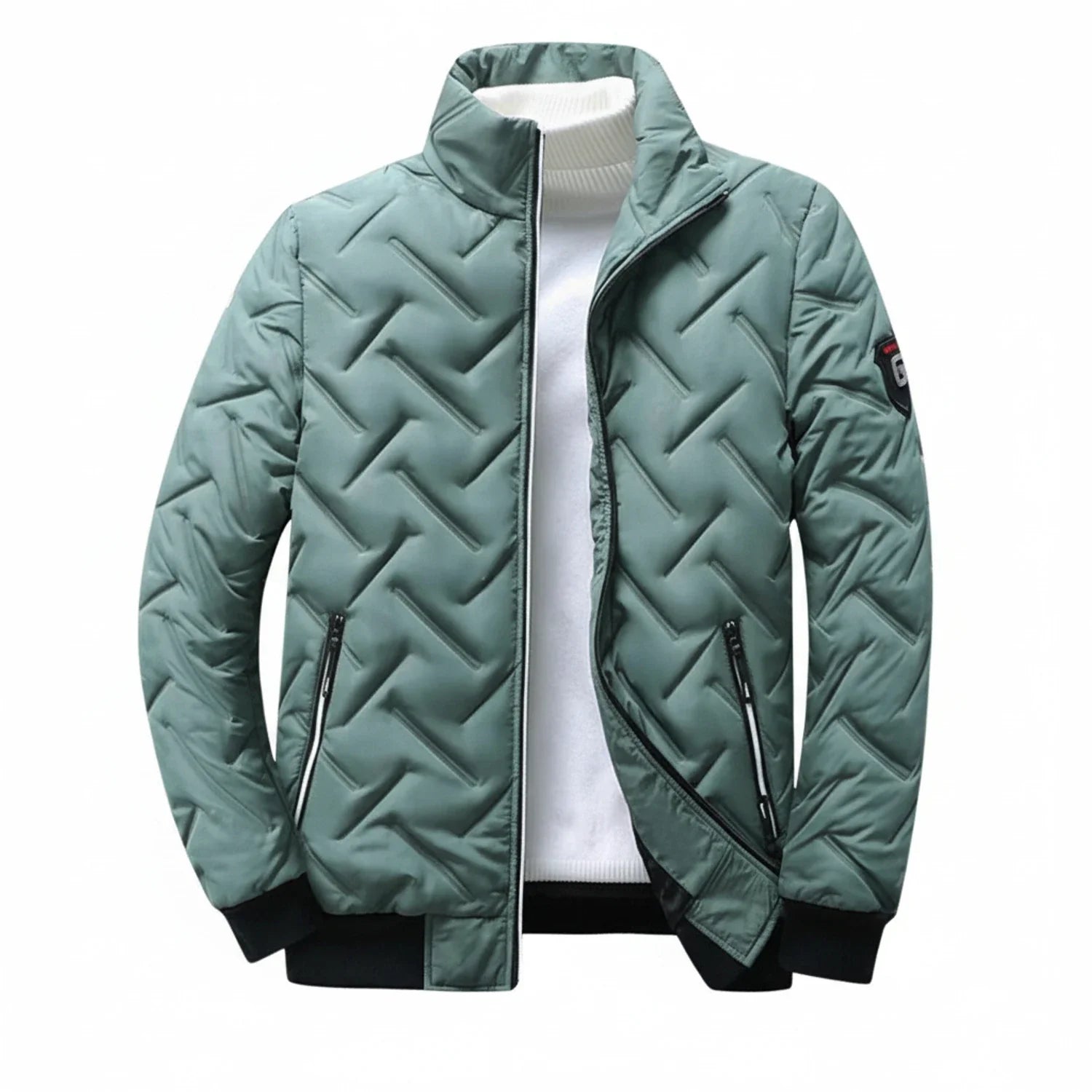 Men's slim fit quilted puffer jacket with stand collar, lightweight insulated winter coat