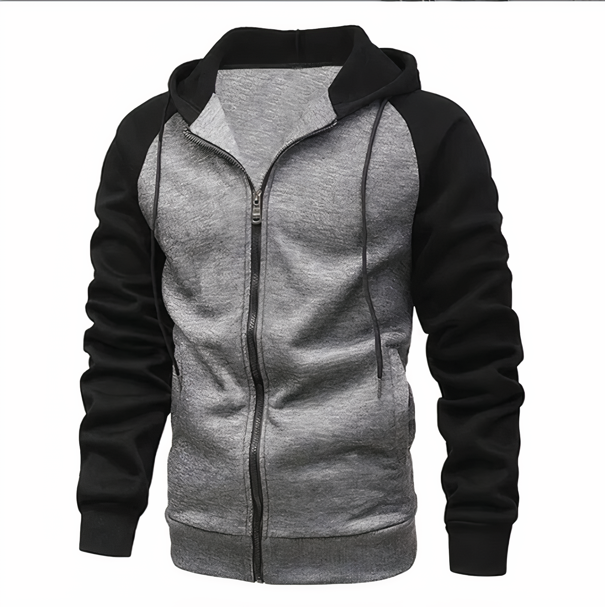 Kyle men's zip-up sports hoodie gray royal blue sleeves lightweight casual athletic two-tone design