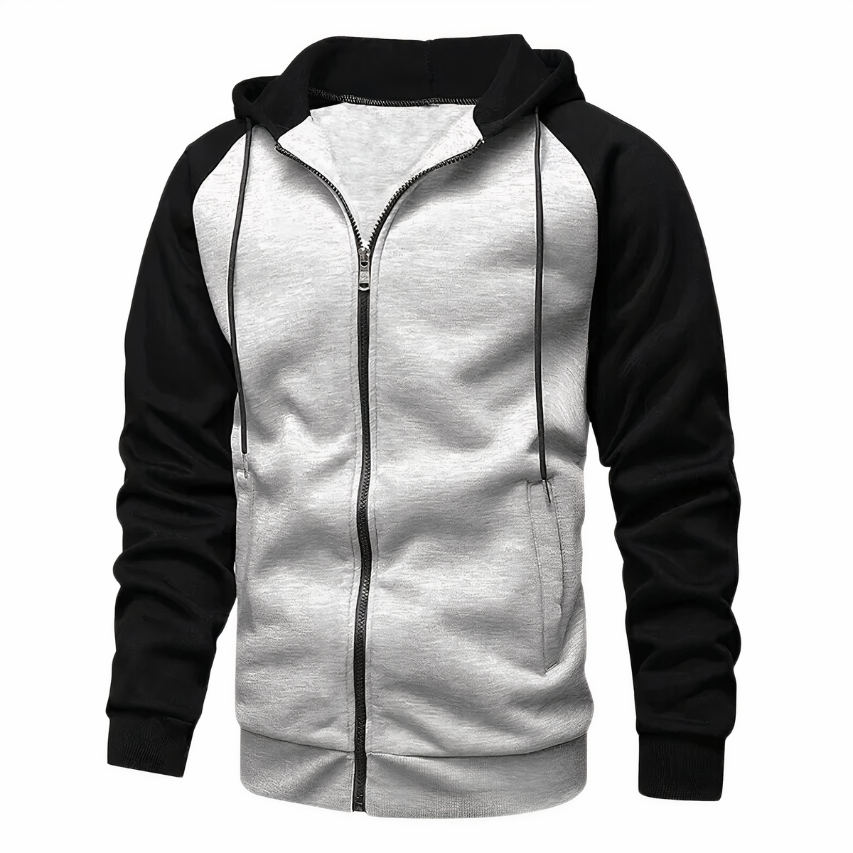 Kyle men's zip-up sports hoodie gray royal blue sleeves lightweight casual athletic two-tone design