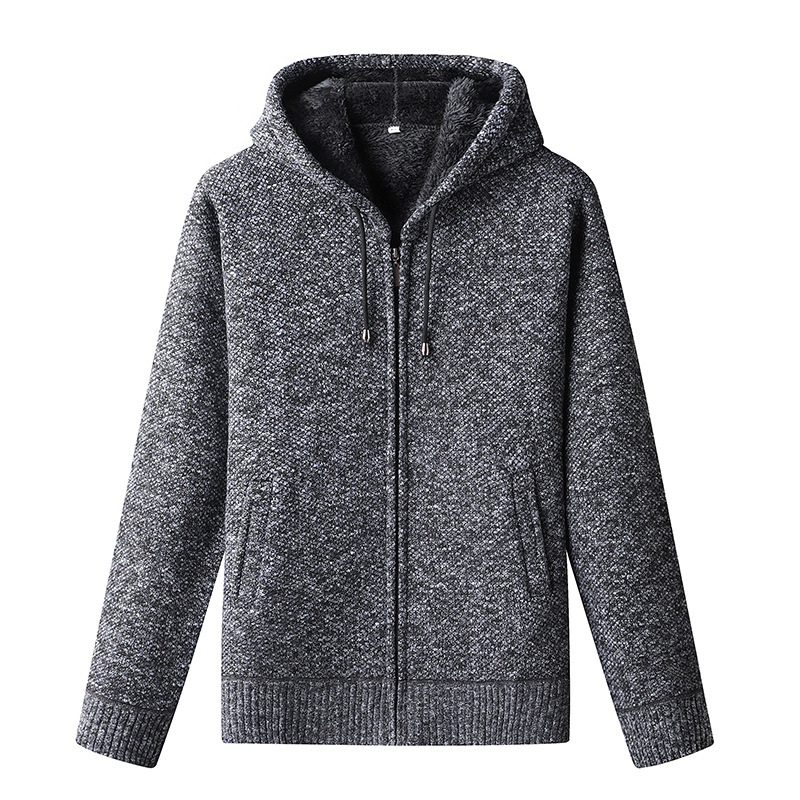 Men's casual full-zip winter hoodie warm thick textured knit with functional hood by Wavlynn