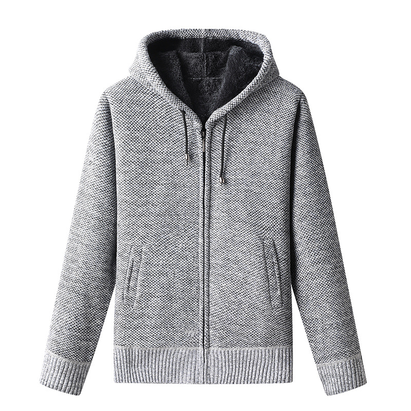 Men's casual full-zip winter hoodie warm thick textured knit in neutral tone by Wavlynn
