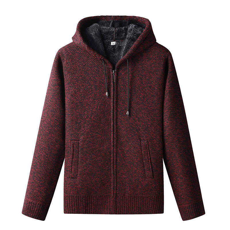 Men's casual full-zip winter hoodie warm thick textured knit with functional hood by Wavlynn