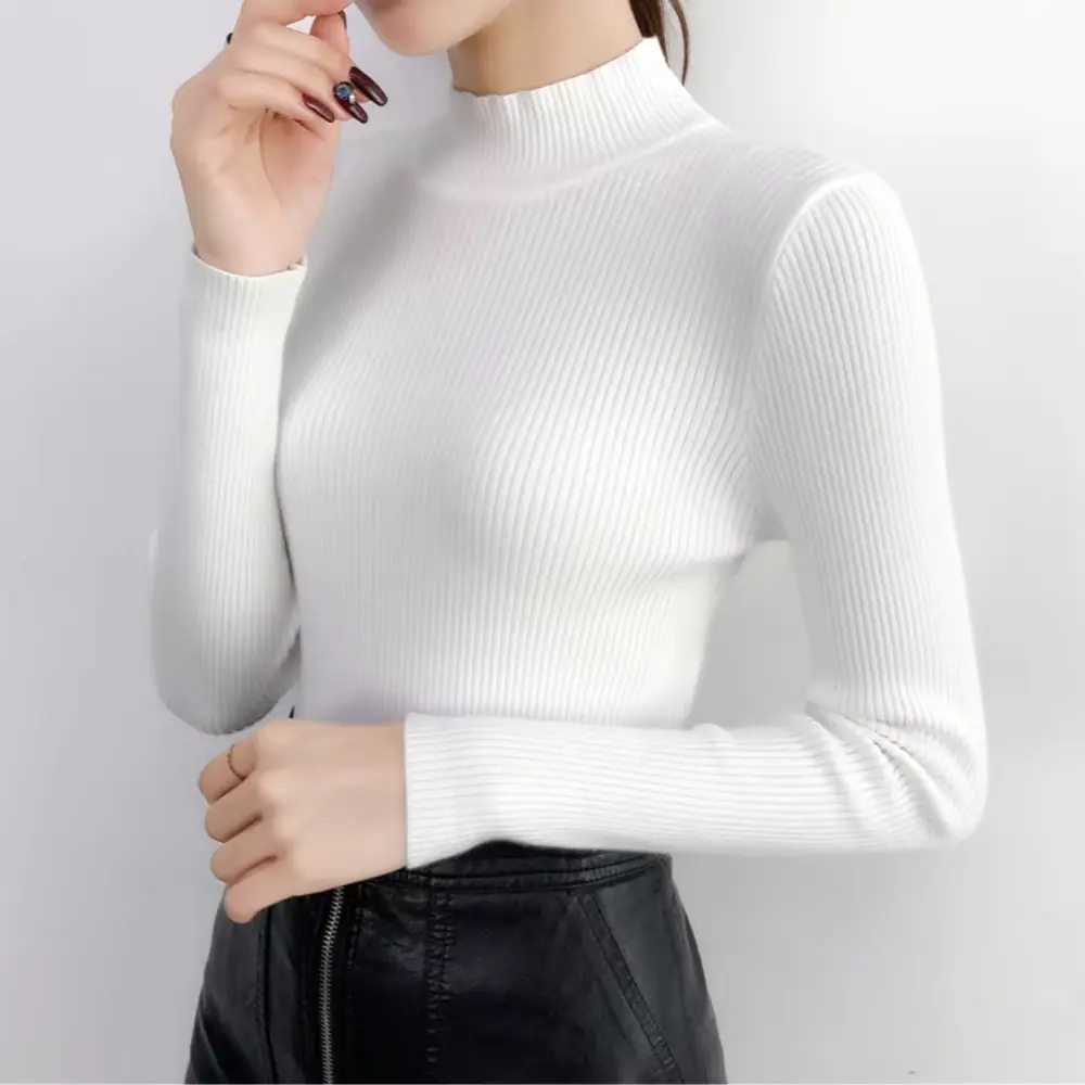 Women's slim fit mock neck sweater soft knit cozy chic everyday essential in classic style