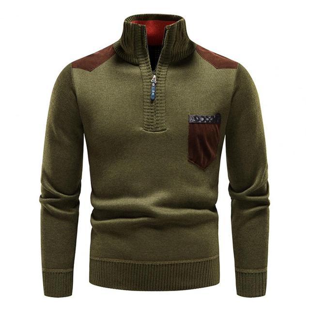 Men's casual knit half-zip pullover sweater with chest pocket, versatile layering piece
