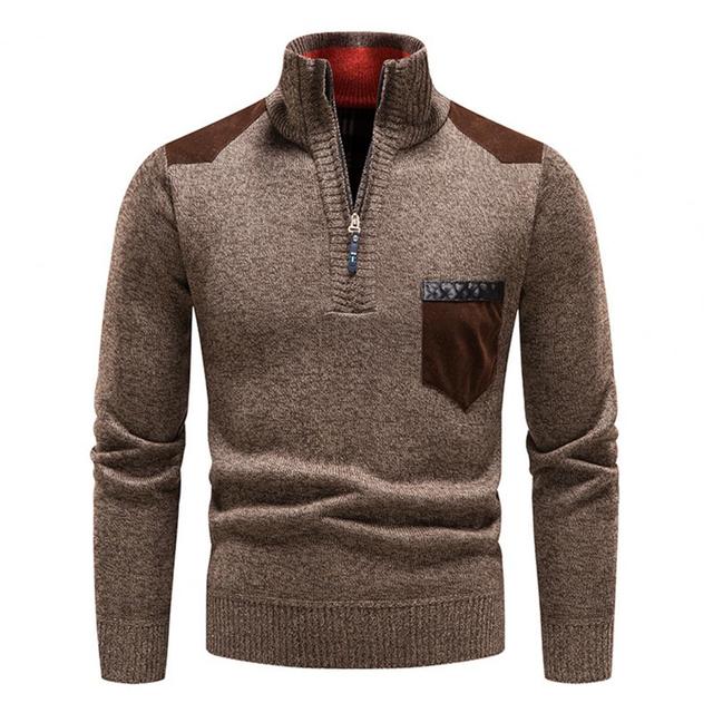Men's casual knit half-zip pullover sweater with chest pocket, versatile layering piece