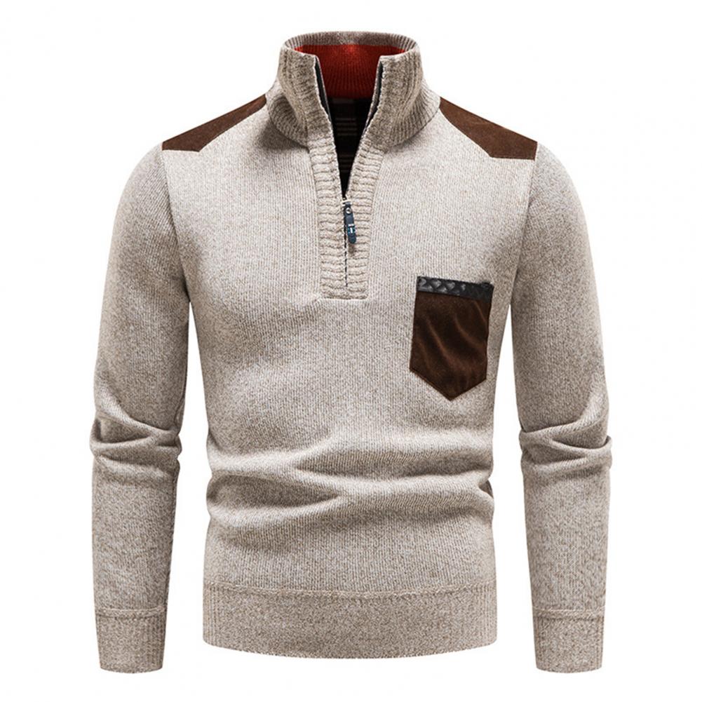 Men's casual knit half-zip pullover sweater with chest pocket, versatile layering piece for cooler days