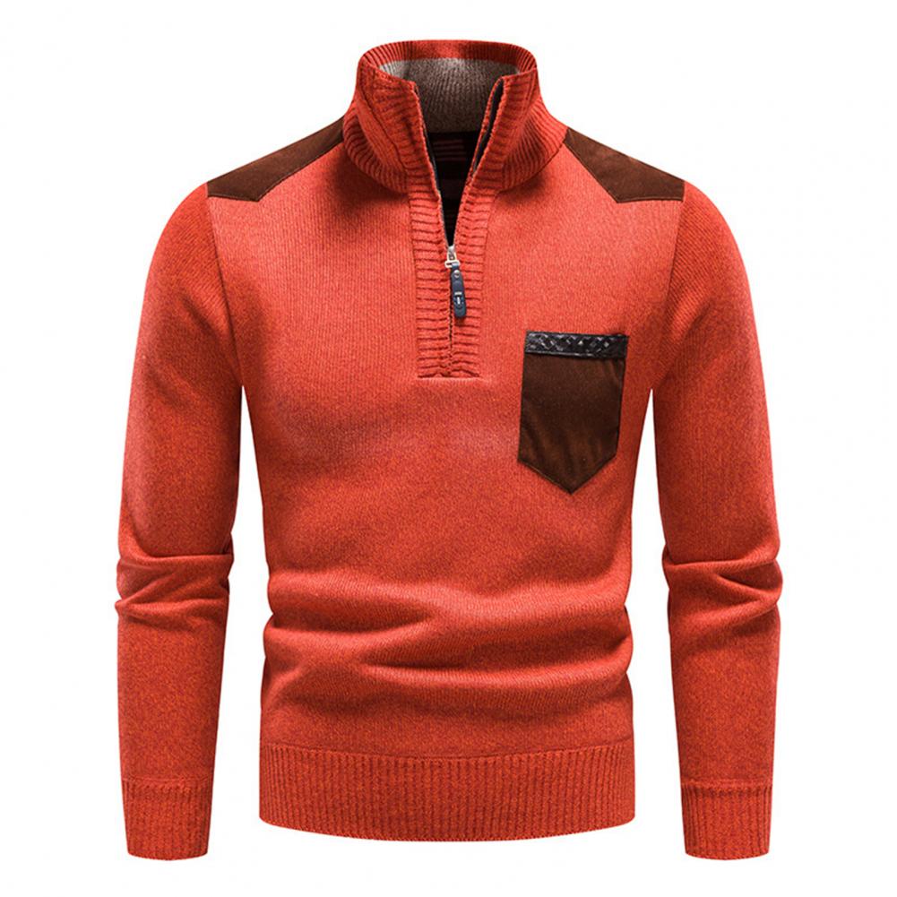 Men's casual knit half-zip pullover sweater with chest pocket, versatile layering piece for cooler days