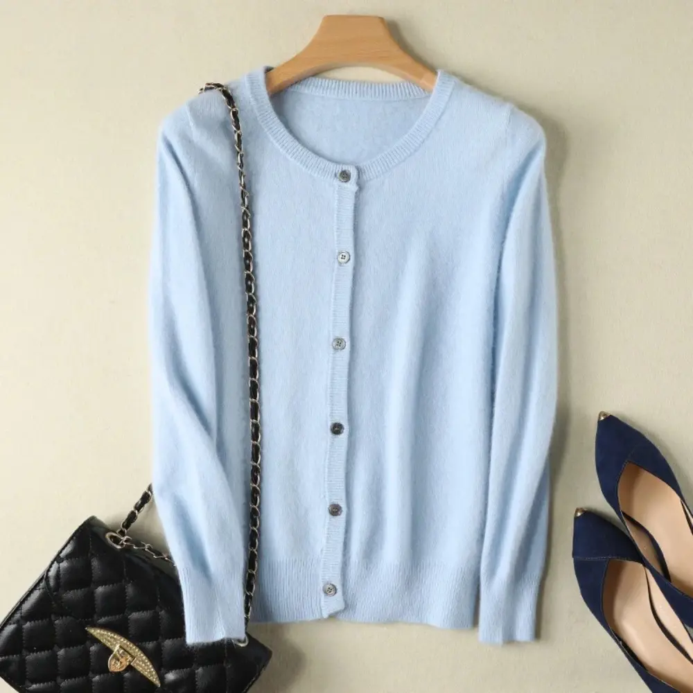 Mira mink cashmere cardigan loose fit O-neck cozy warm neutral-tone women's sweater