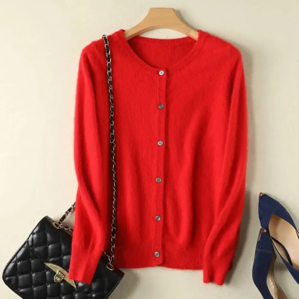 Mira mink cashmere cardigan women loose fit O-neck cozy neutral tone layering essential