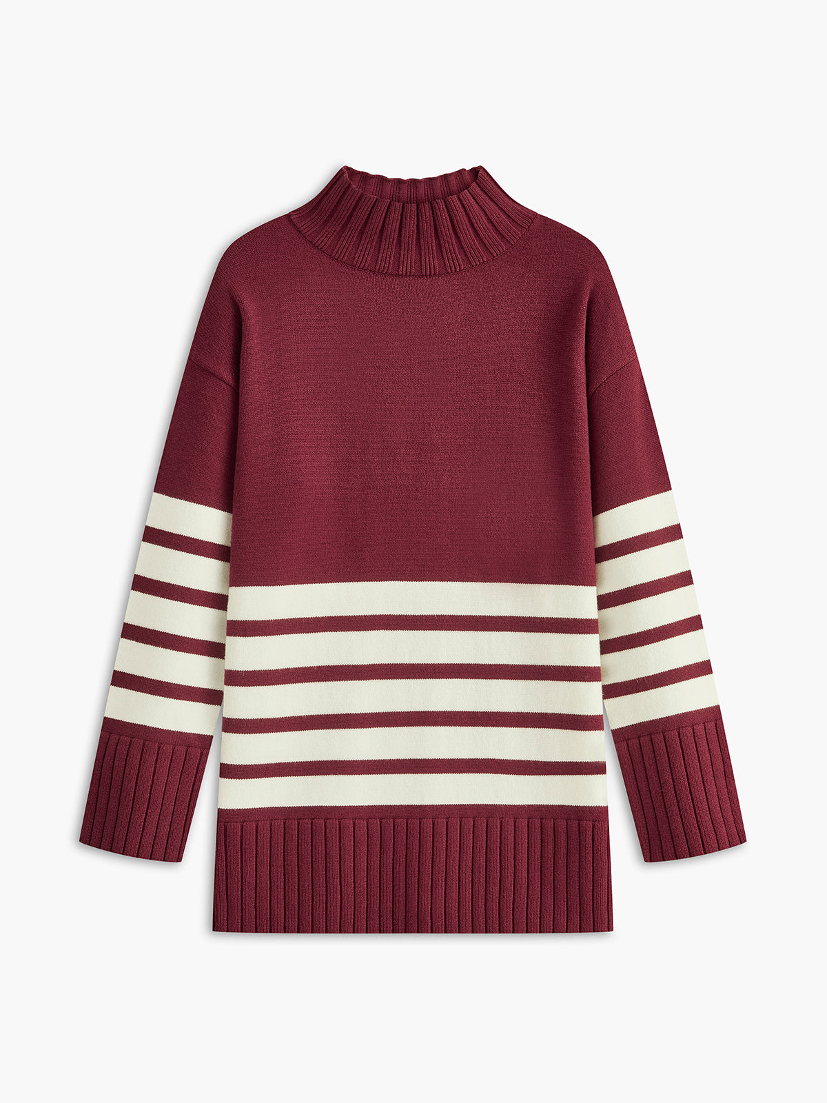 Miss Paris colorblock stripe mock neck knit sweater in relaxed shift fit with slight stretch