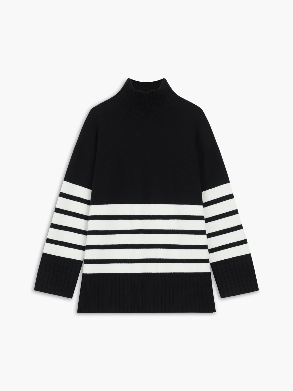 Miss Paris striped mock neck sweater colorblock knit shift fit leisure style