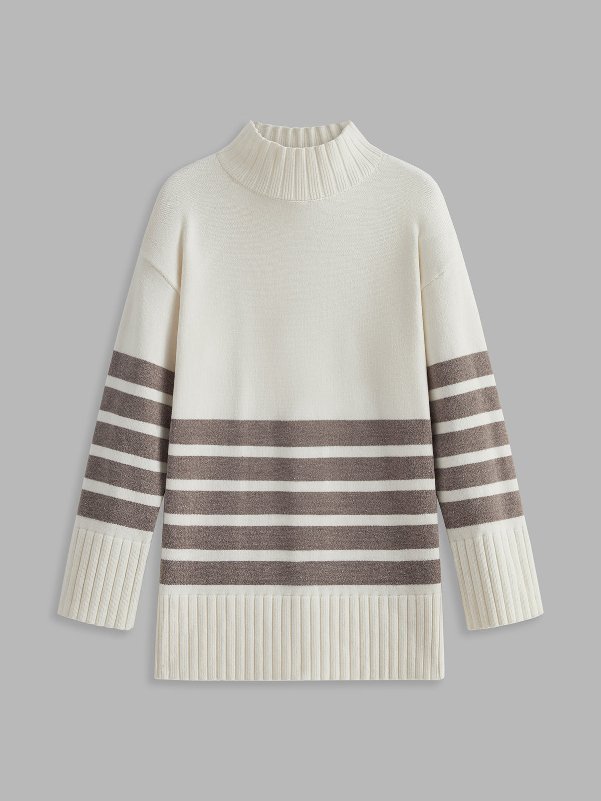 Miss Paris colorblock stripe mock neck knit sweater with relaxed shift fit in multicolor design