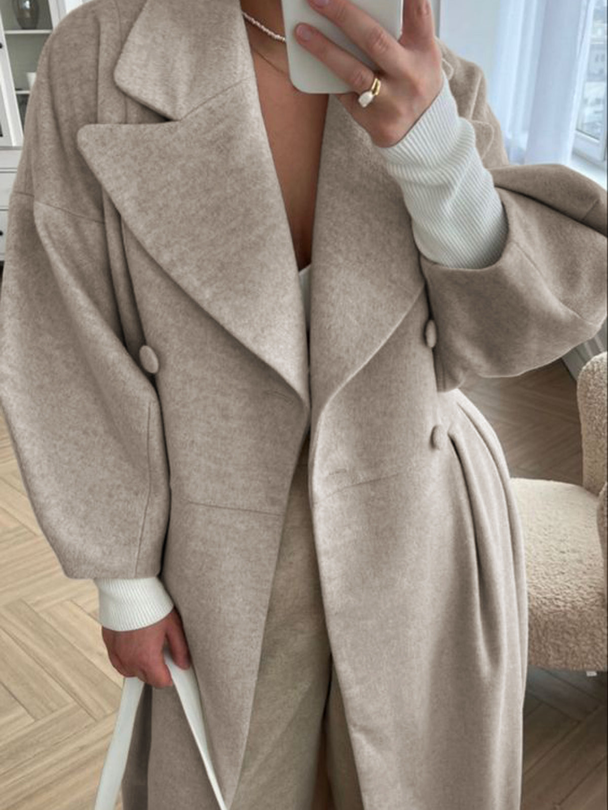 Miss Paris casual trench coat long sleeve shift fit woven fabric plain style outerwear