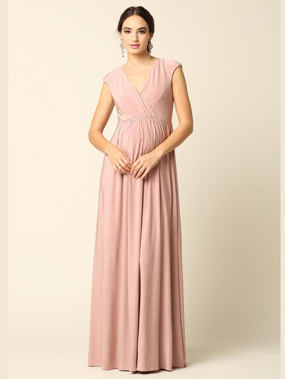 Black burgundy V-neck cap sleeve full-length formal gown with zipper back for mother of bride
