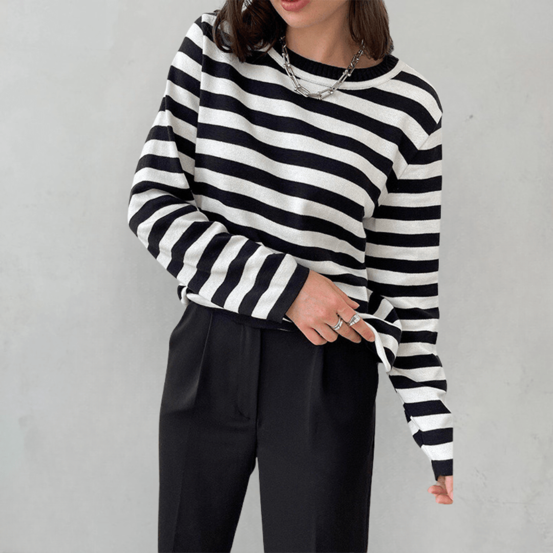 Men's striped long sleeve t-shirt round neck regular fit soft cotton blend classic maritime style