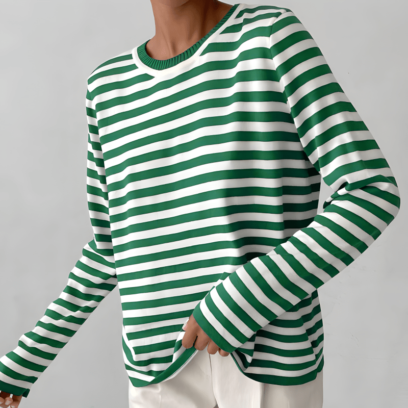 Men's striped long sleeve t-shirt round neck regular fit soft cotton blend maritime style