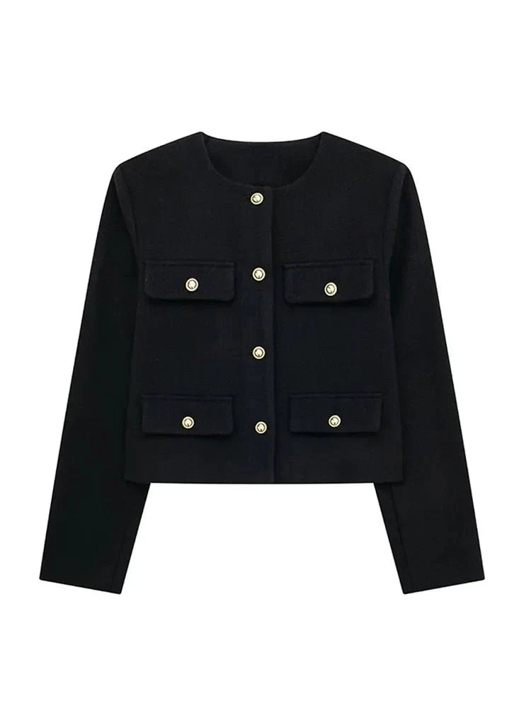 Women's classic tweed blazer tailored structured fit with fine textured fabric for polished professional style