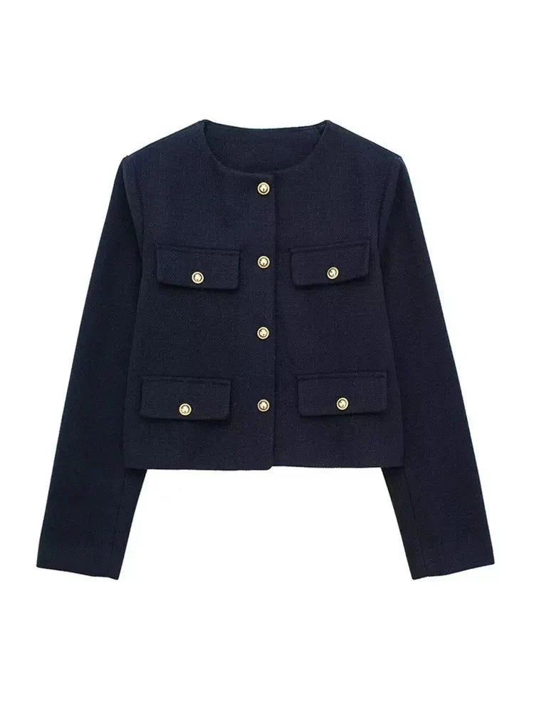 Women's classic tweed blazer structured tailored fit luxurious textured fabric timeless professional style