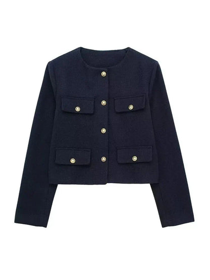 Women's classic tweed blazer structured tailored fit luxurious textured fabric timeless professional style