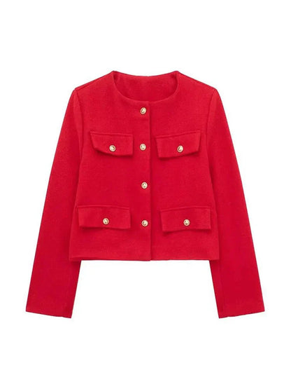 Women's classic tweed blazer structured tailored fit luxurious texture timeless professional style
