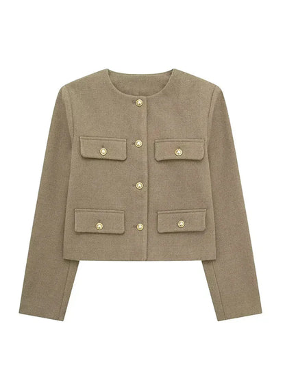Women's classic tweed blazer structured tailored fit with luxurious fine fabric texture