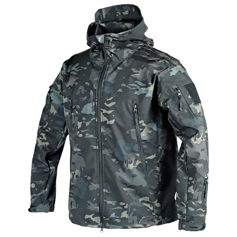 Women's weatherproof hooded outdoor jacket with zip pockets and adjustable cuffs for hiking