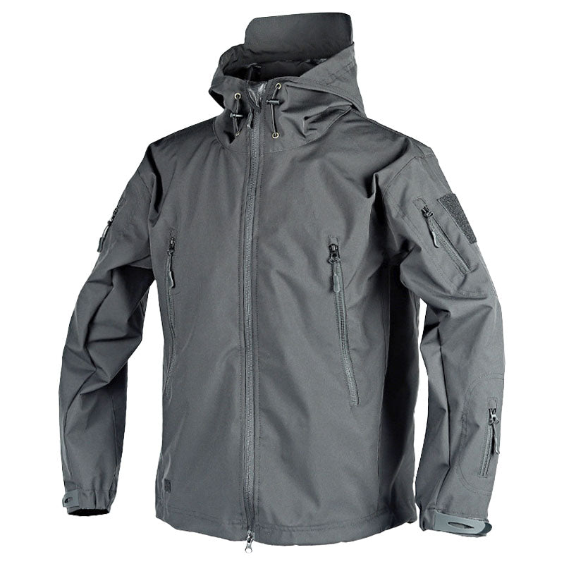 Women's weatherproof hooded outdoor jacket with zip pockets and adjustable cuffs for hiking