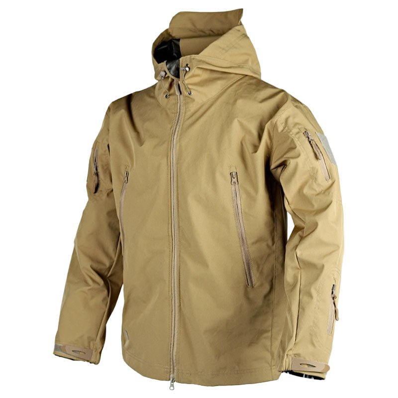 Women's weatherproof hooded outdoor jacket with zip pockets and adjustable cuffs for hiking and city wear
