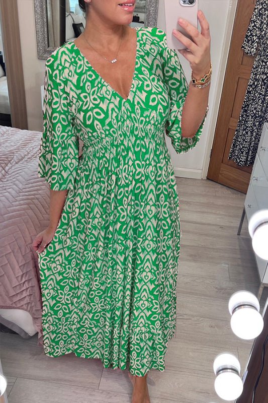 Women's loose fit maxi dress, V-neck 3/4 sleeves, light breathable fabric for casual summer style