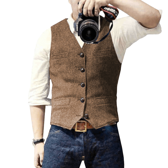 Men's slim fit wool-blend vest classic V-neck button closure front pockets formal wear