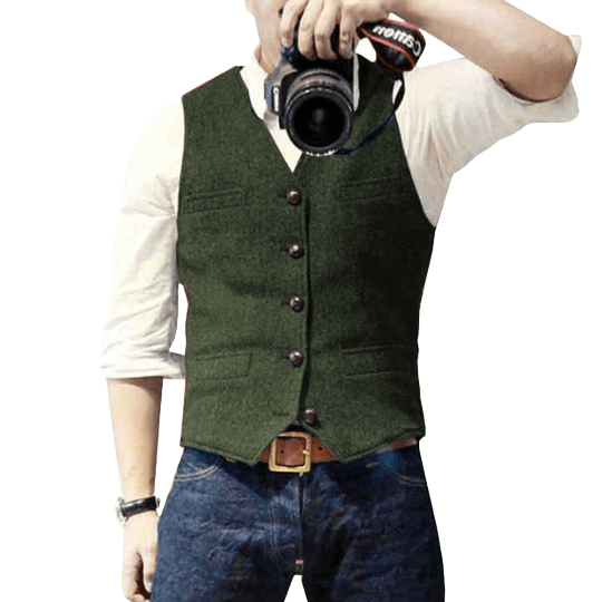 Men's slim fit wool-blend vest classic V-neck button closure front pockets formal semi-formal wear
