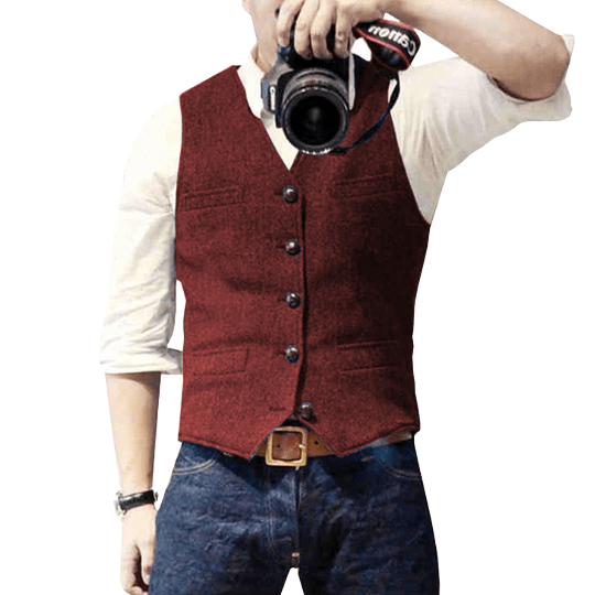 Men's slim fit wool-blend vest classic V-neck button closure front pockets formal wear