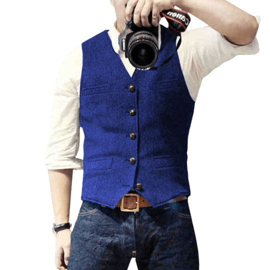 Men's slim fit wool-blend vest classic V-neck button closure front pockets formal wear