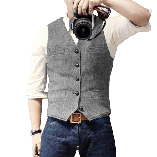 Men's slim fit wool-blend vest classic V-neck button closure front pockets formal wear