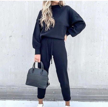 Coordinated lounge set two-piece relaxed-fit top and bottom in soft lightweight polyester fabric