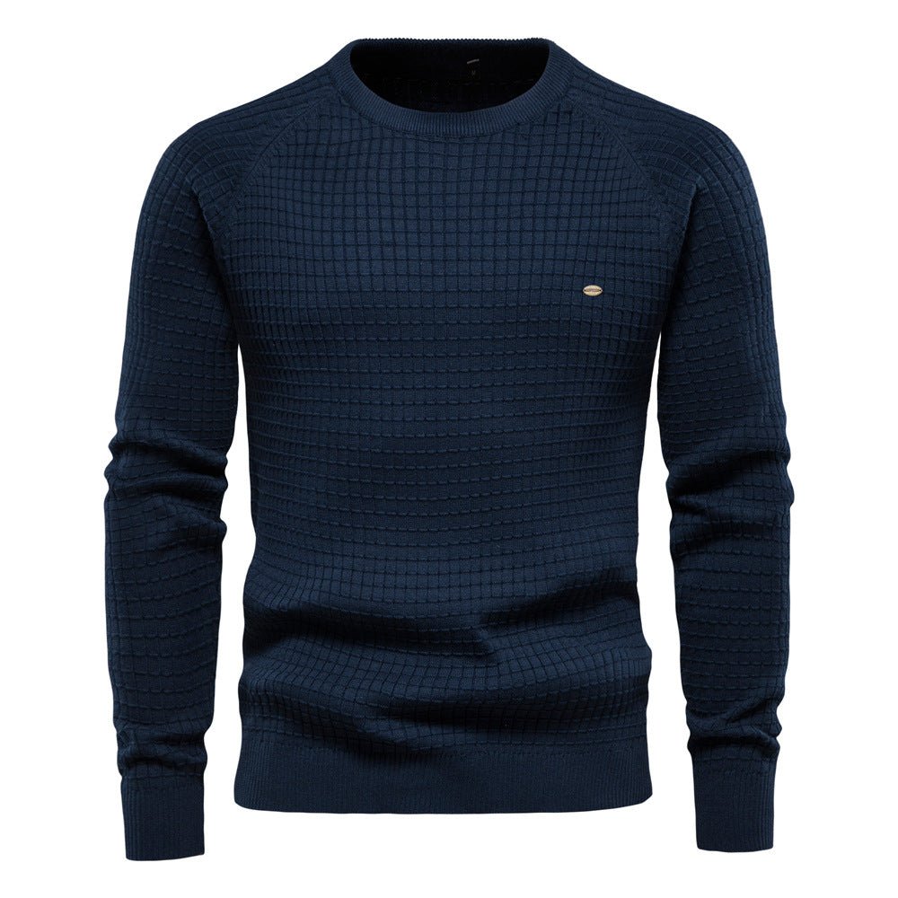 Danny Wavlynn men's crewneck knit sweater relaxed fit textured grid-knit pattern casual everyday style