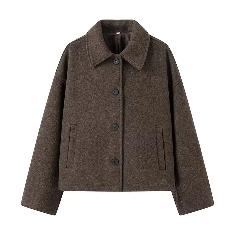 Women's wool blend oversized jacket classic collar long sleeves cozy boxy silhouette fall winter