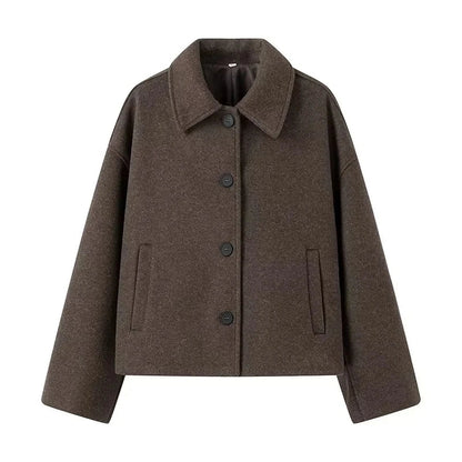 Women's wool blend oversized jacket classic collar long sleeves cozy boxy silhouette fall winter