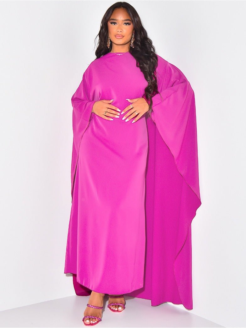 Elegant women's maxi dress A-line cut long sleeves high neck loose fit timeless style