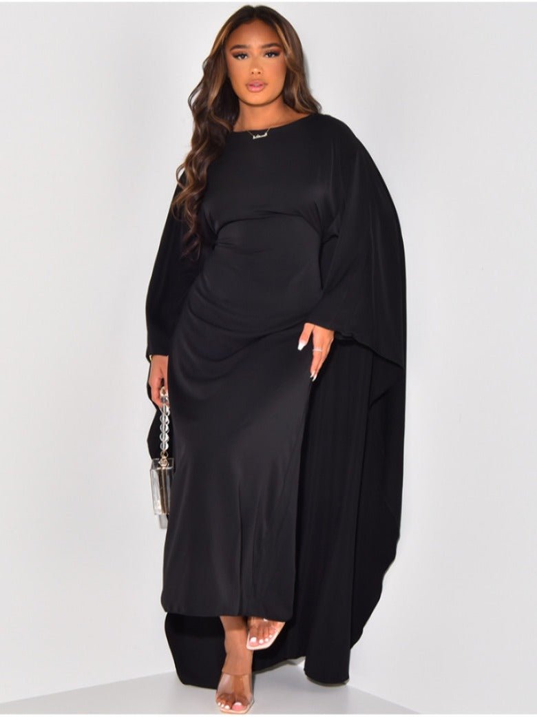 Elegant women's long sleeve maxi dress A-line cut high neck loose fit timeless style