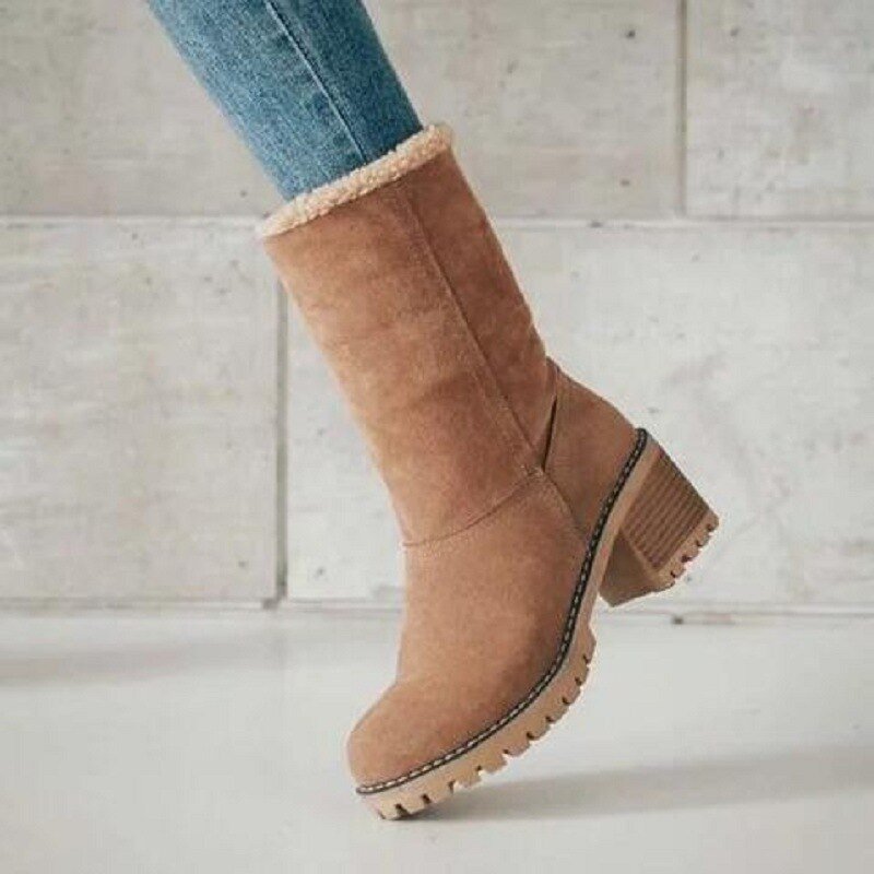 Reagan brown suede mid-calf winter boots with soft warm lining for everyday cold weather wear